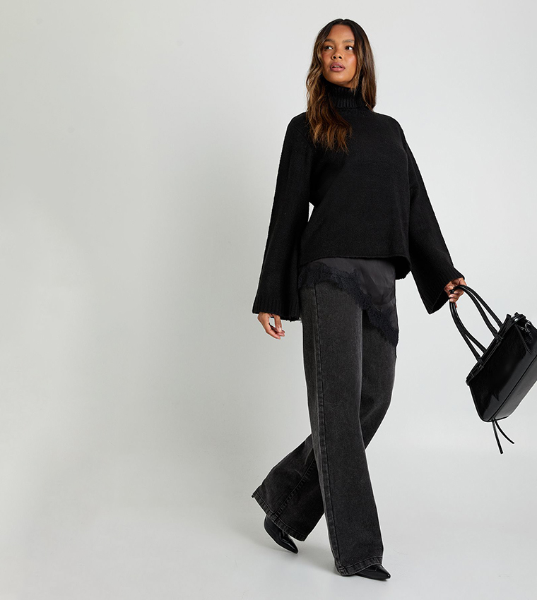 بوهو  سترات بياقة سلحفاة - أسود Turtle neck Sweaters
