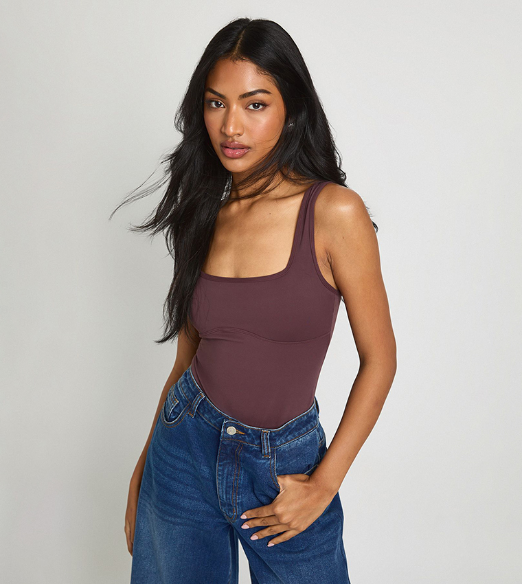 Square Neck Sleeveless Bodysuit with Removable Pad