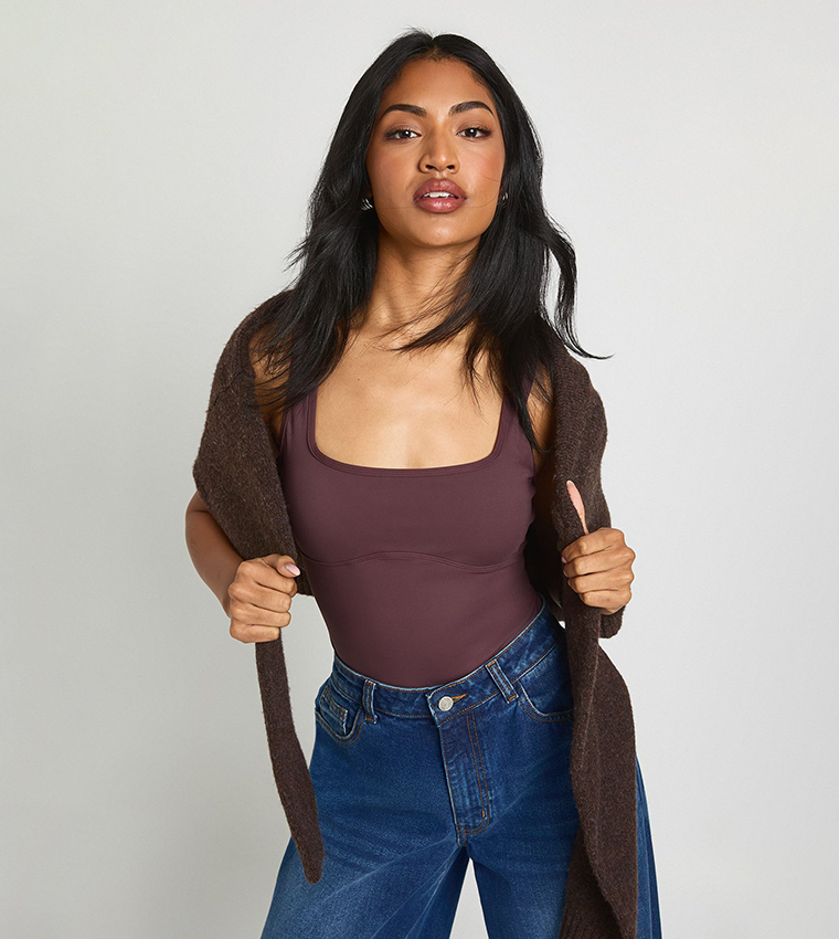 Square Neck Sleeveless Bodysuit with Removable Pad