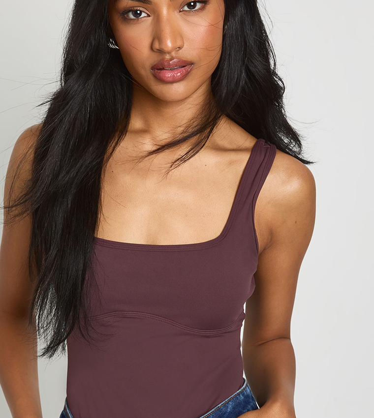Square Neck Sleeveless Bodysuit with Removable Pad