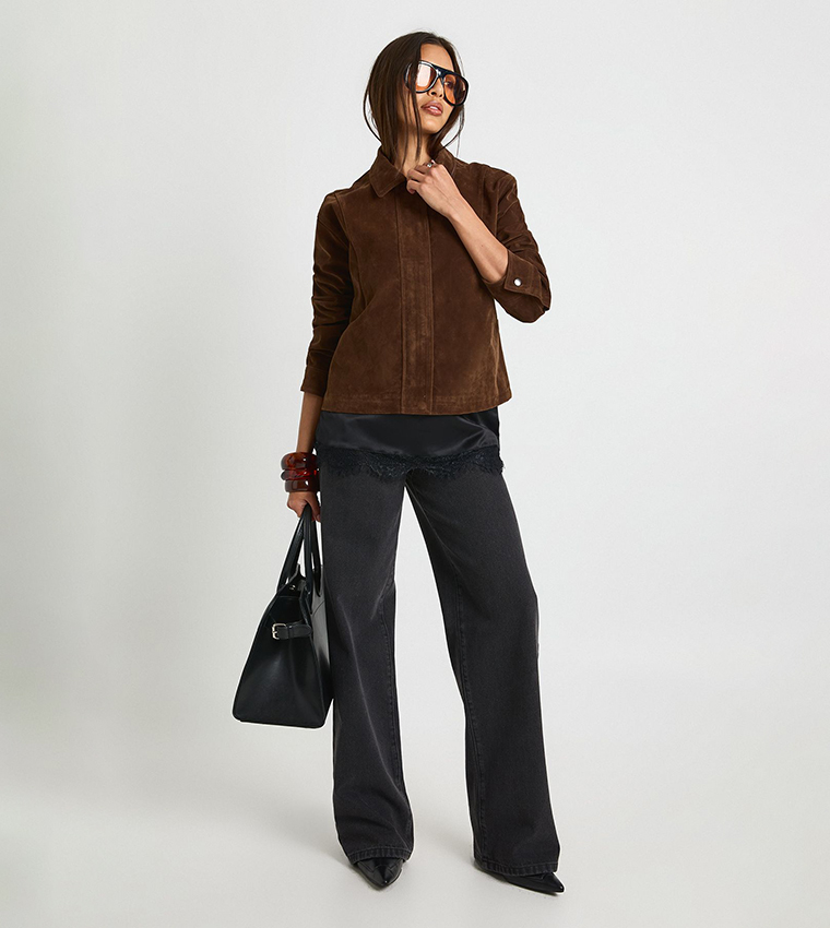 Faux Suede Collared Jacket