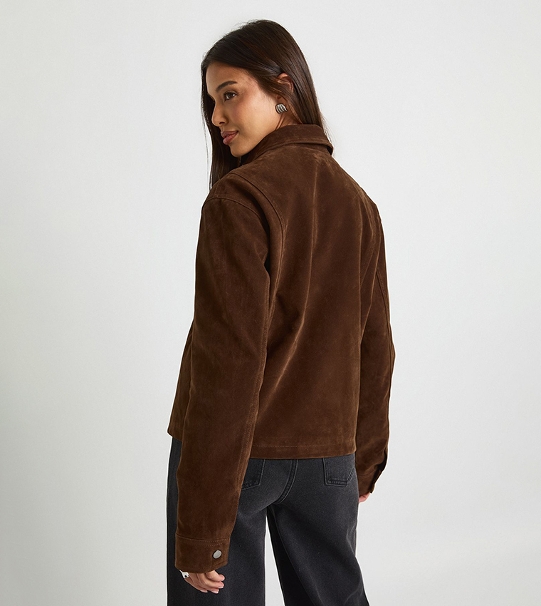 Faux Suede Collared Jacket