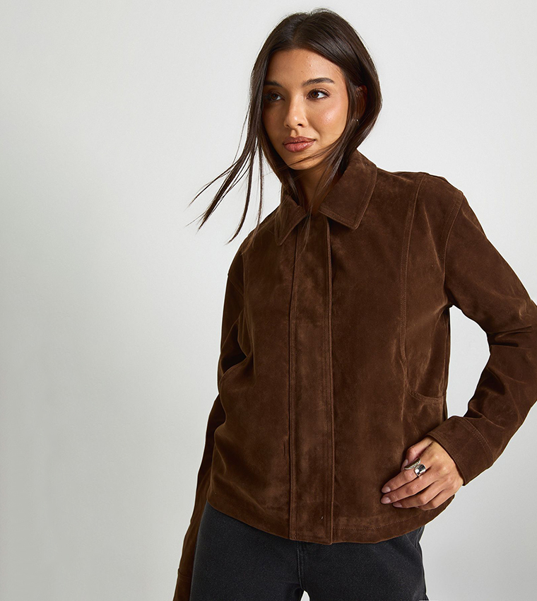 Faux Suede Collared Jacket