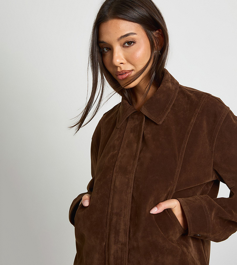 Faux Suede Collared Jacket