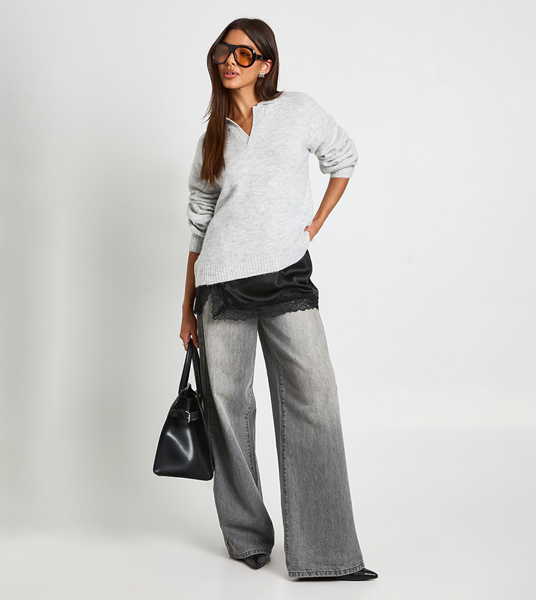 boohoo  V-neck Sweaters - Grey V-neck Sweaters