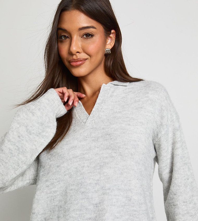 boohoo  V-neck Sweaters - Grey V-neck Sweaters