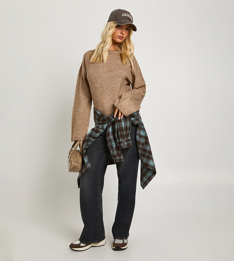 بوهو  سترات بياقة دائرية - بيج Round Neck Sweaters