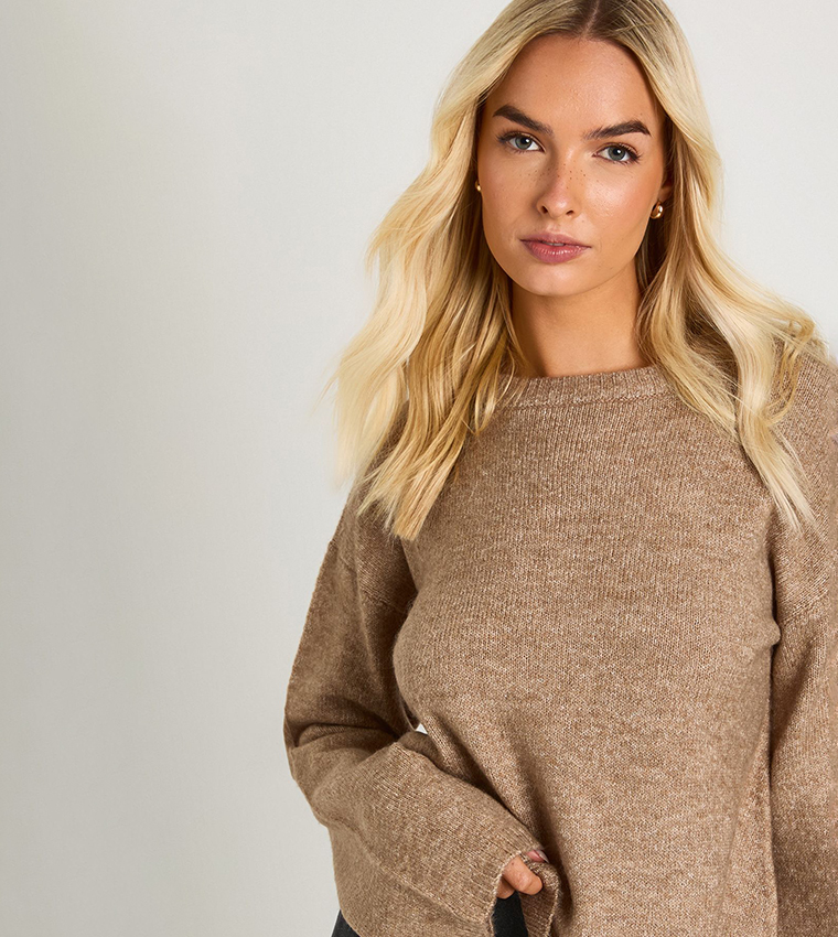 بوهو  سترات بياقة دائرية - بيج Round Neck Sweaters