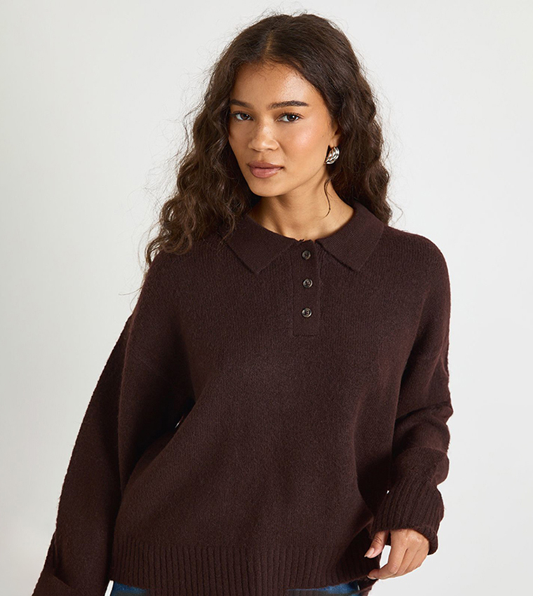 boohoo  Round Neck Sweaters - Brown Round Neck Sweaters