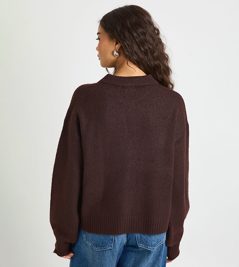 boohoo  Round Neck Sweaters - Brown Round Neck Sweaters
