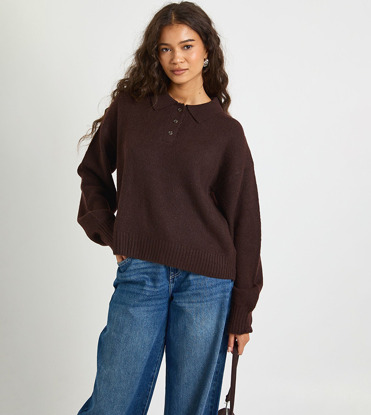 boohoo  Round Neck Sweaters - Brown Round Neck Sweaters