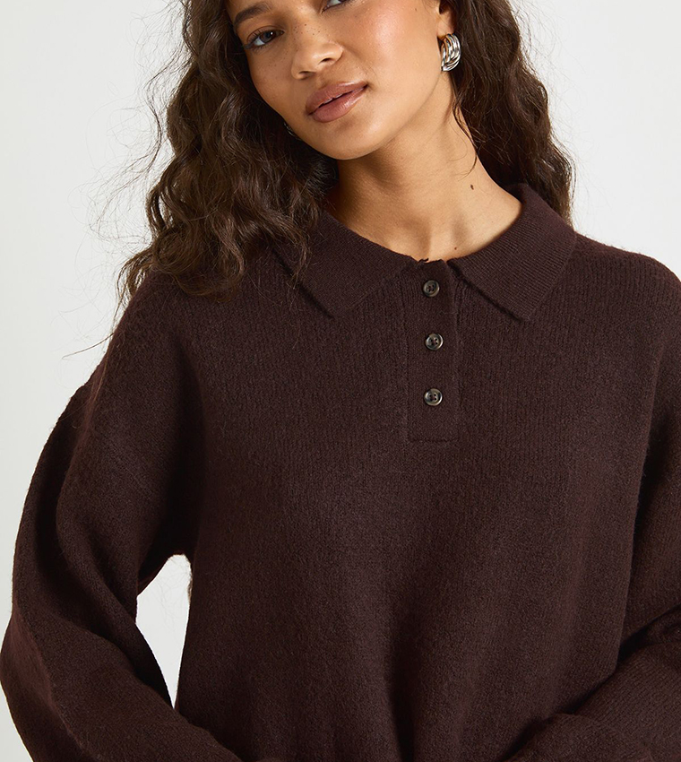boohoo  Round Neck Sweaters - Brown Round Neck Sweaters