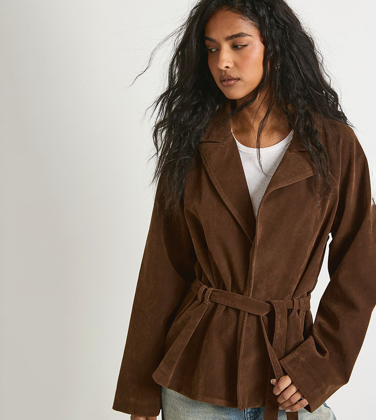 Belted Suede Trench Coat