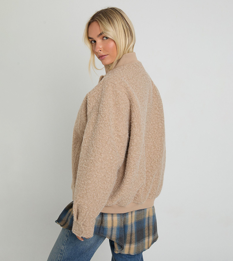 Boucle Wool Look Bomber Jacket