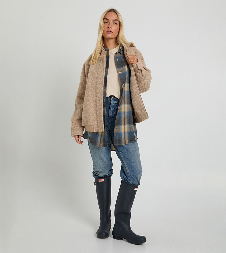 Boucle Wool Look Bomber Jacket
