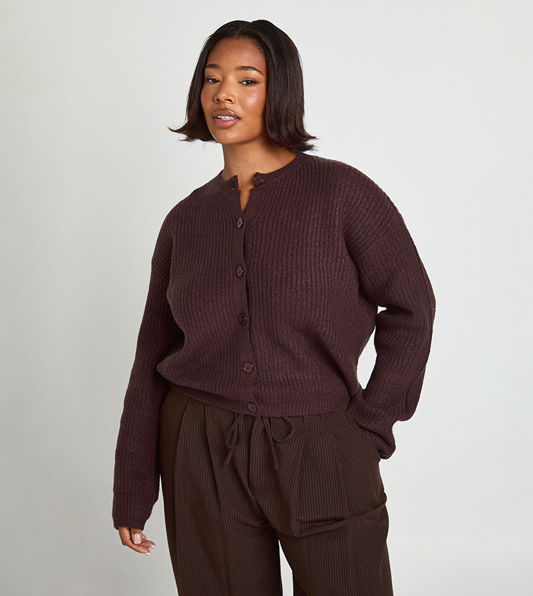 كارديجان محبوك مرن بأزرار للمقاسات الكبيرة