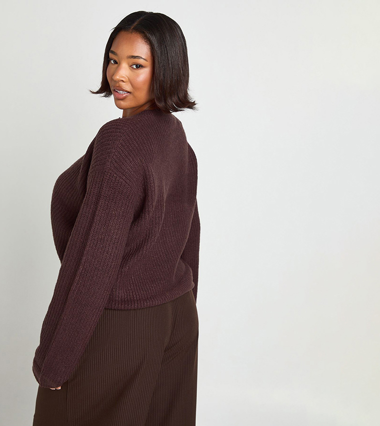 كارديجان محبوك مرن بأزرار للمقاسات الكبيرة