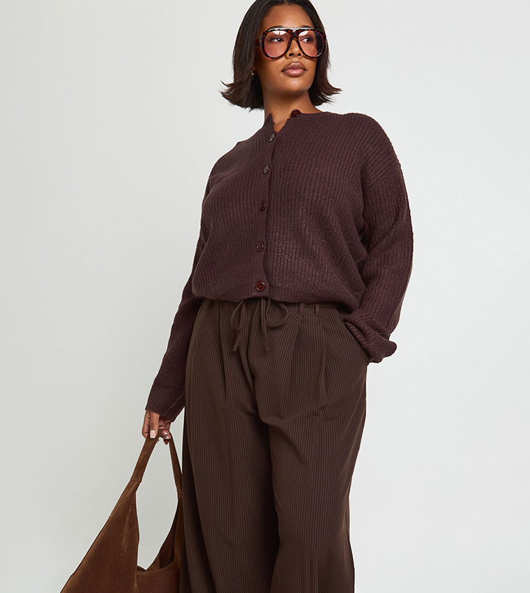 كارديجان محبوك مرن بأزرار للمقاسات الكبيرة