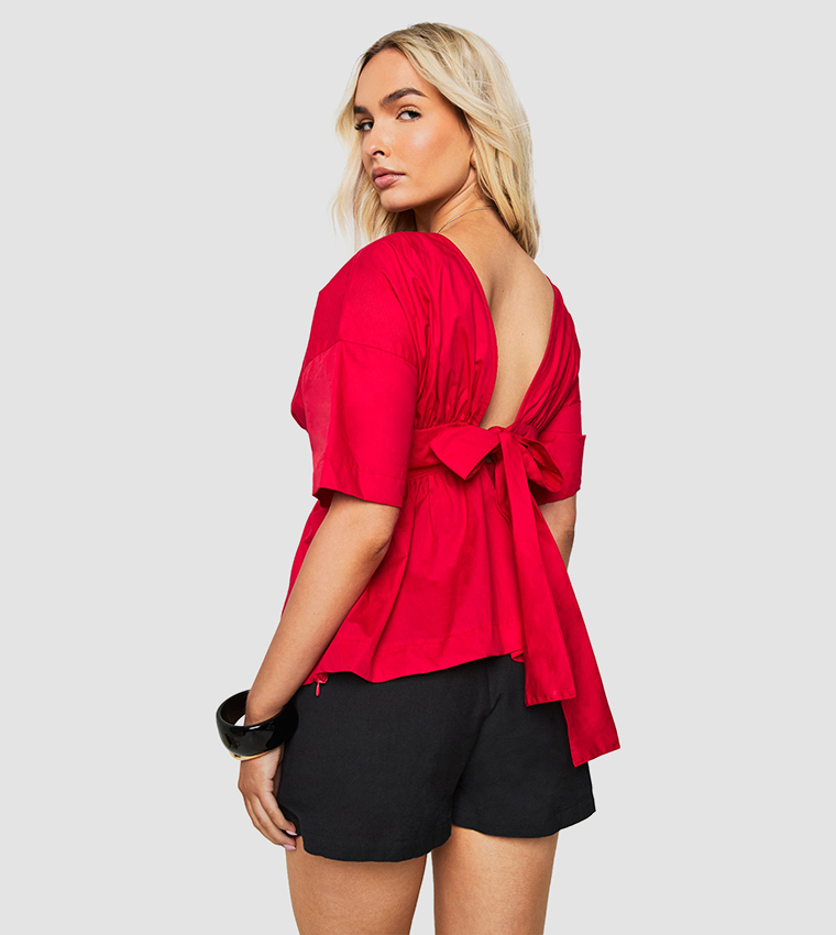 Poplin Tie Back Smock Top