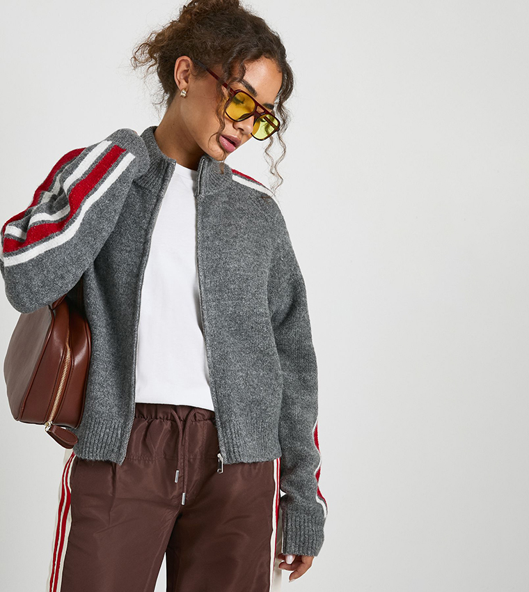 Chunky Knit Zip Through Knitted Cardigan