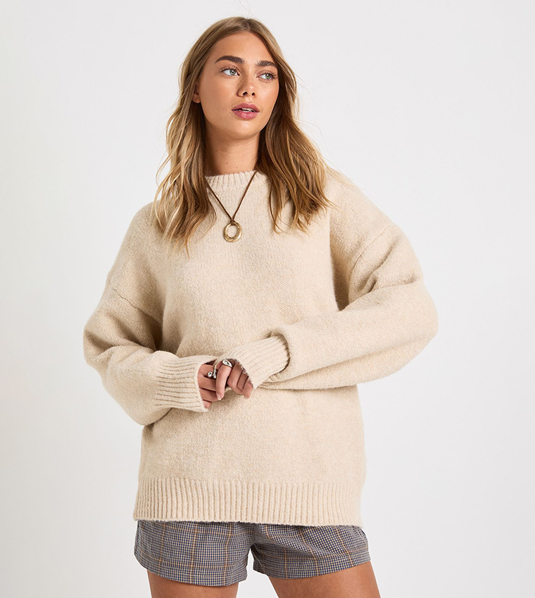 Super Soft Chunky Knit Crew Neck Oversized Sweater