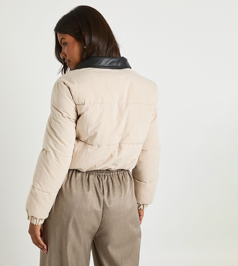 Padded Contrast Collared Puffer Jacket