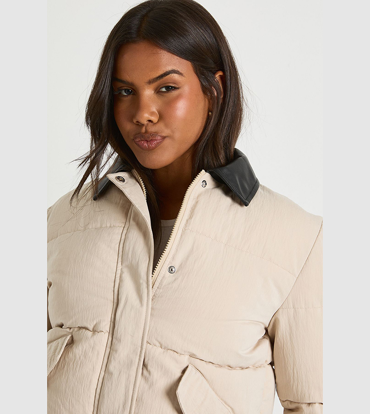 Padded Contrast Collared Puffer Jacket