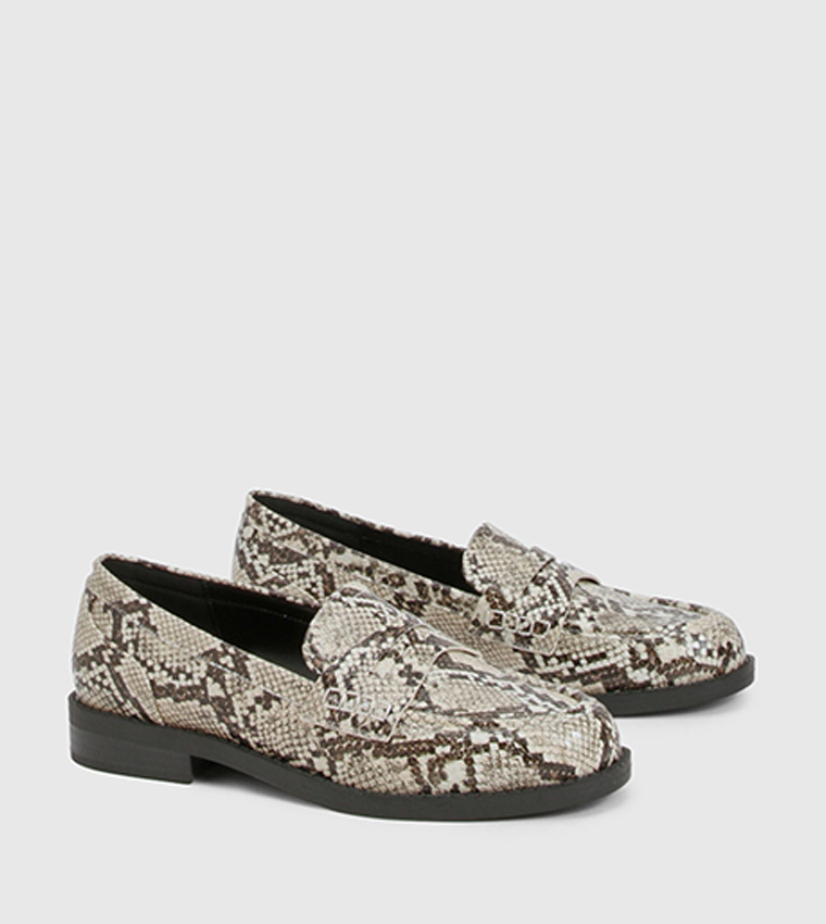 Snake Print Slip-On Loafers