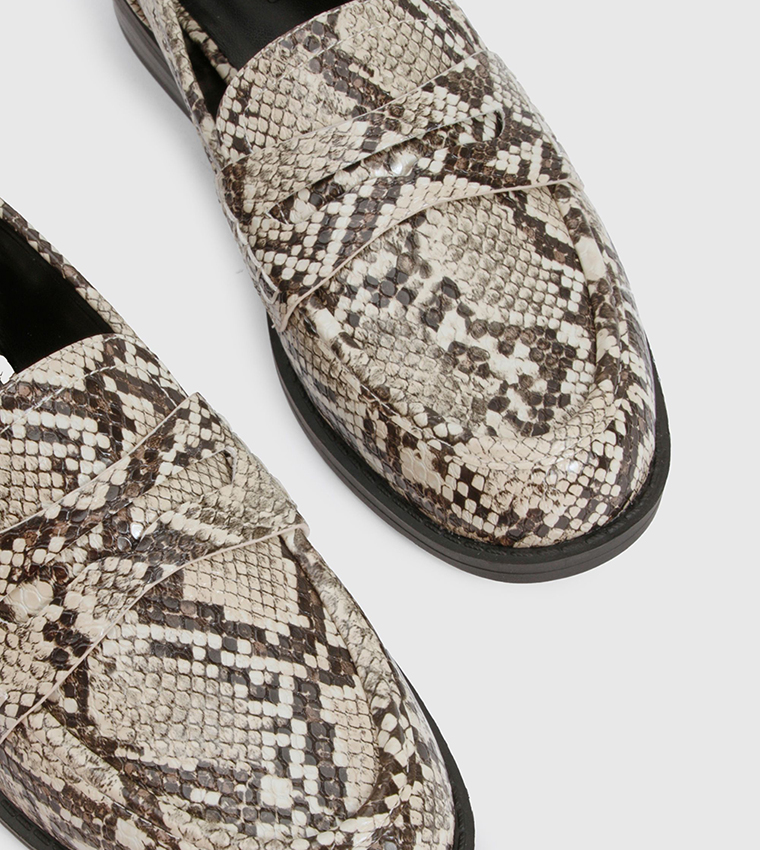 Snake Print Slip-On Loafers