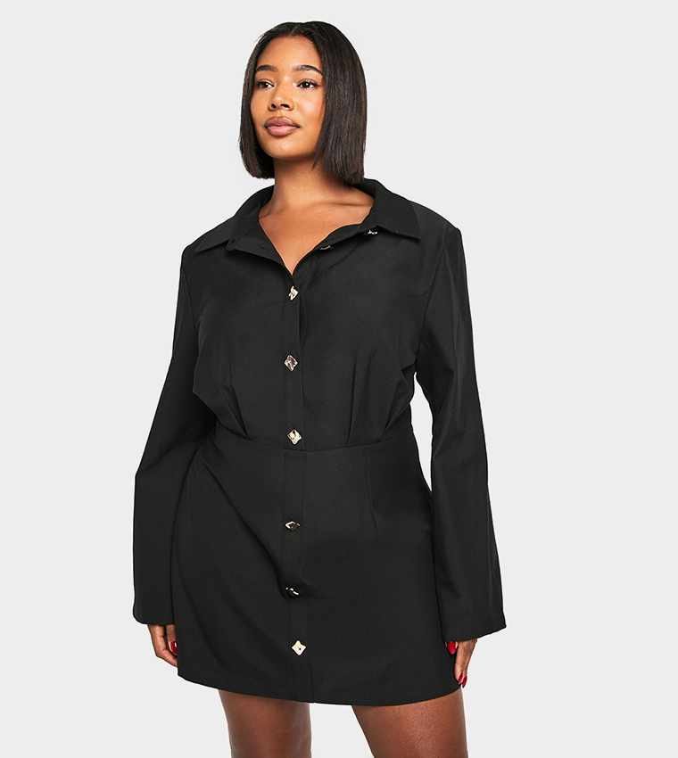 Curve Gold Button Shift Shirt Dress