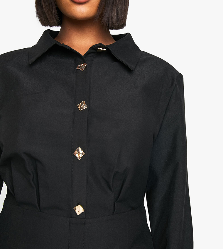 Curve Gold Button Shift Shirt Dress