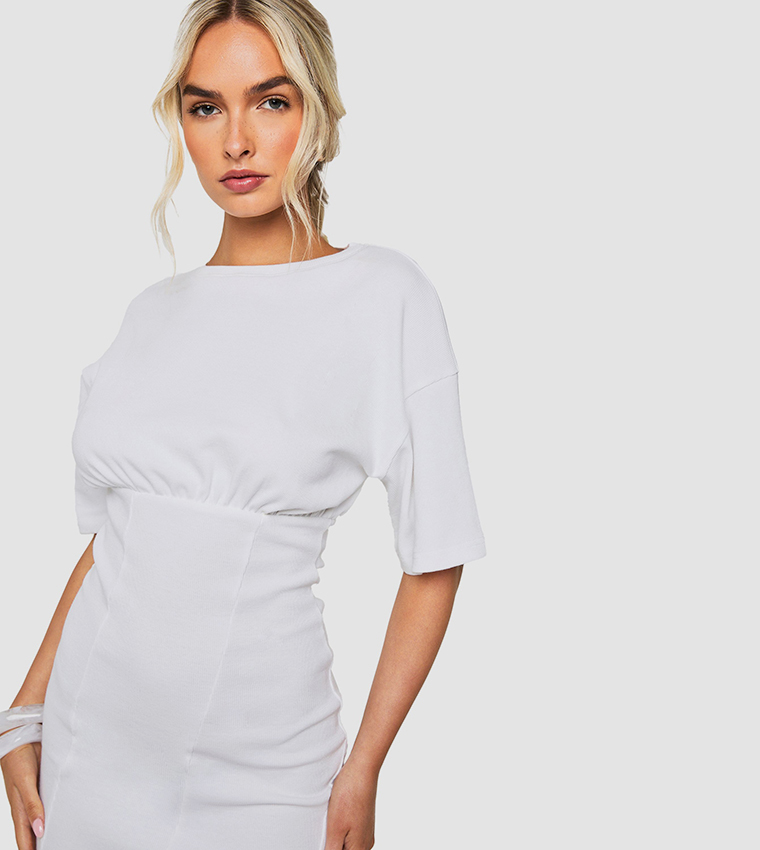 Ribbed Ruched T-Shirt Dress