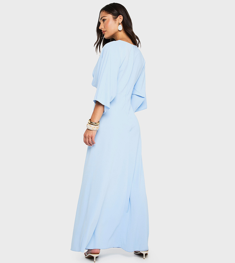 Buy Boohoo Outlet Petite Bias Cut Angel Sleeves Maxi Dress In Blue