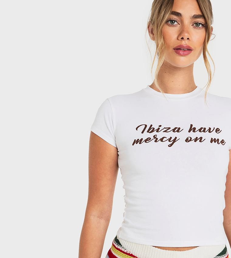 Ibiza Have Mercy On Me Printed Cropped T-Shirt