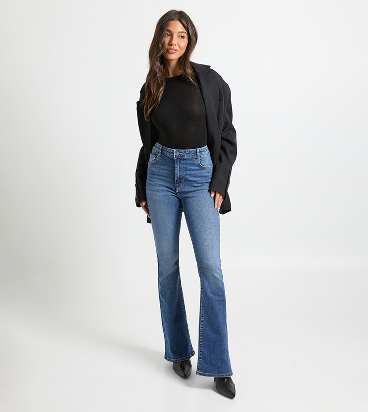 Washed High Waist Flared Jeans