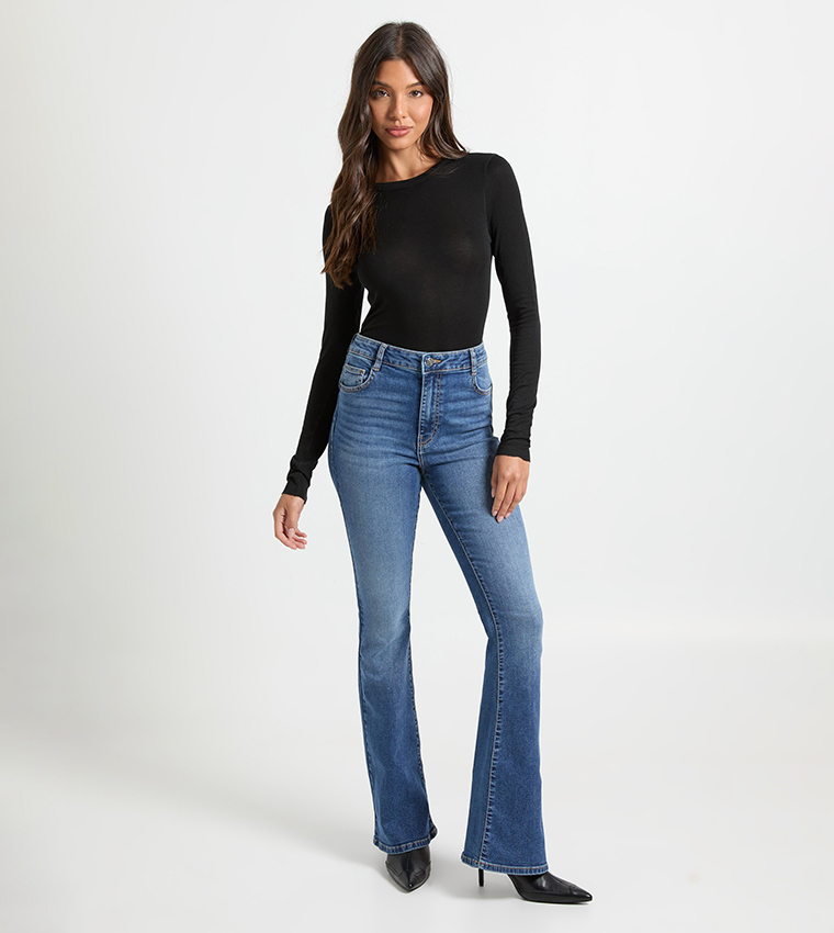 Washed High Waist Flared Jeans