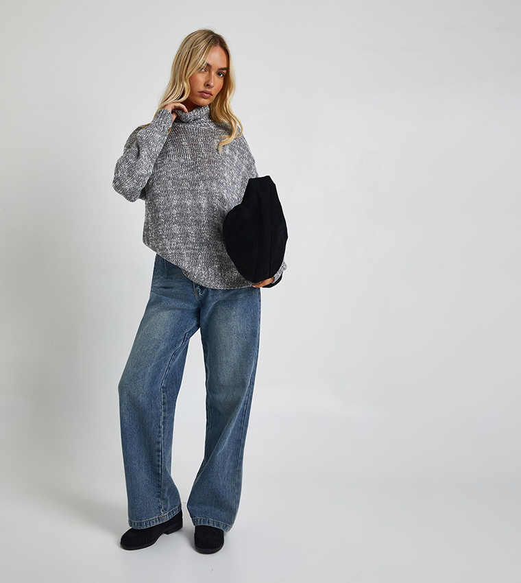 بوهو  سترات بياقة سلحفاة - رمادي Turtle neck Sweaters