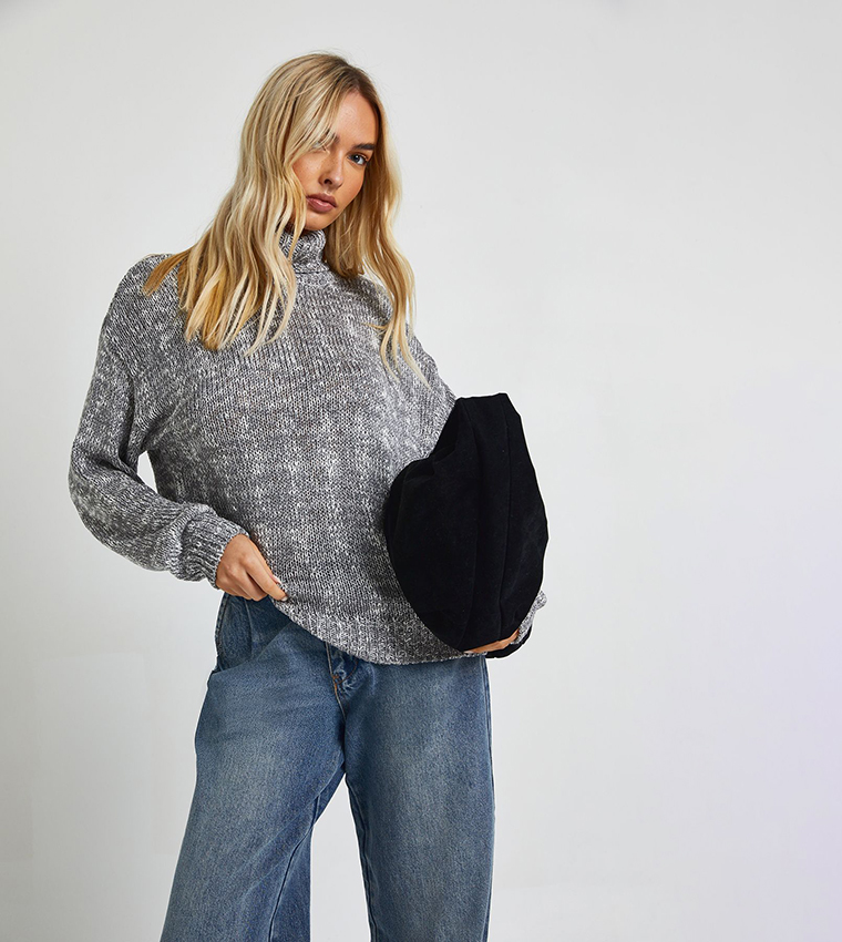 بوهو  سترات بياقة سلحفاة - رمادي Turtle neck Sweaters
