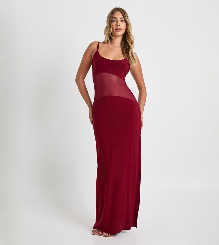 Buy Boohoo Mesh Sheer Drop Waist Maxi Dress In Red | 6thstreet Qatar Buy Boohoo Mesh Sheer Drop Waist Maxi Dress In Red | 6thstreet Qatar