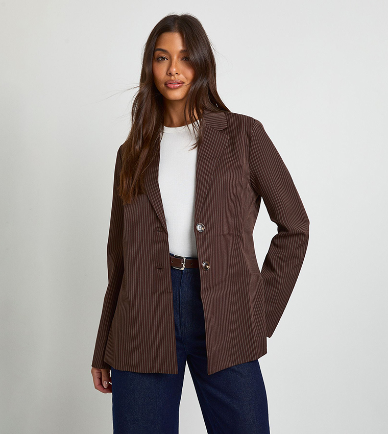 Pinstriped Oversized Tailored Blazer