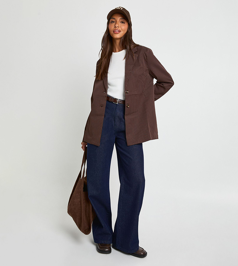Pinstriped Oversized Tailored Blazer