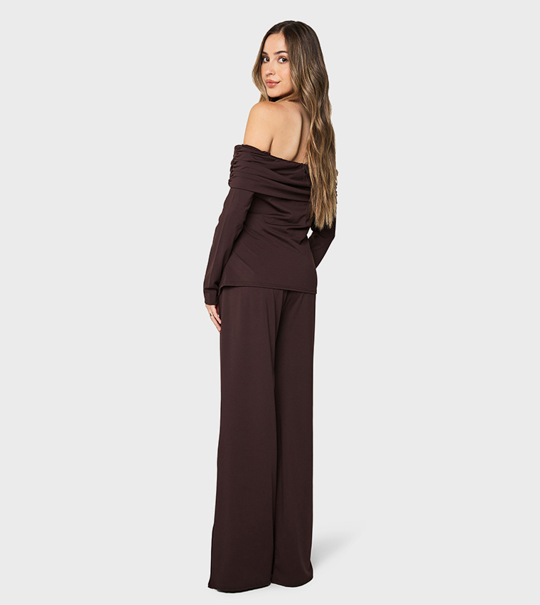 Strapless Ruched Maternity  Top and Wide Leg Trouser Set