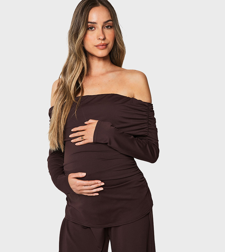 Strapless Ruched Maternity  Top and Wide Leg Trouser Set