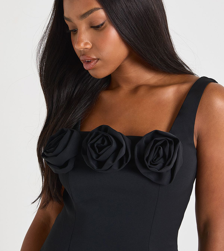 3D Corsage Tailored Strappy Mini Dress