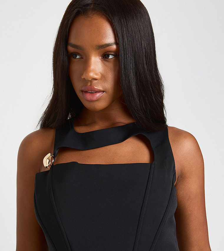 black cut out skater dress Plunge Halterneck Open Back Flippy Hem Mini Skater Dress In Black Slinky | EGO US