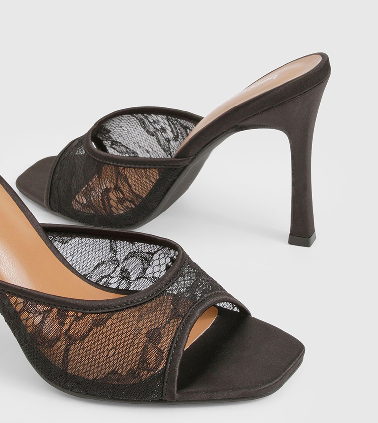 Lace Peep Toe Heeled Sandals