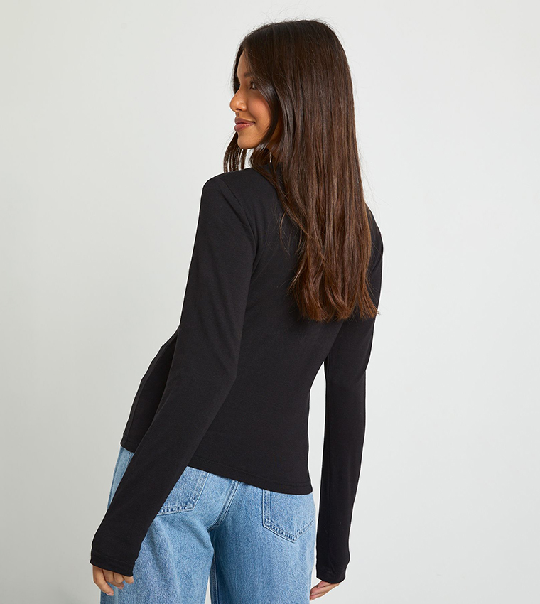 Solid Long Sleeves Fitted Top