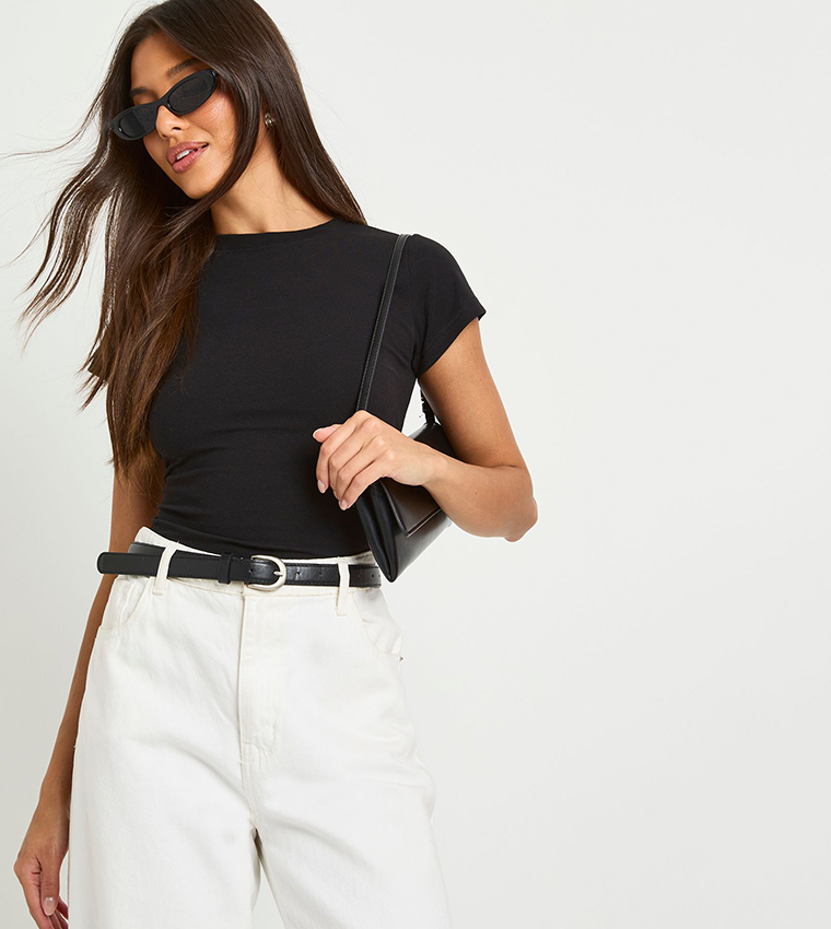 Solid Short Sleeves Fitted Top