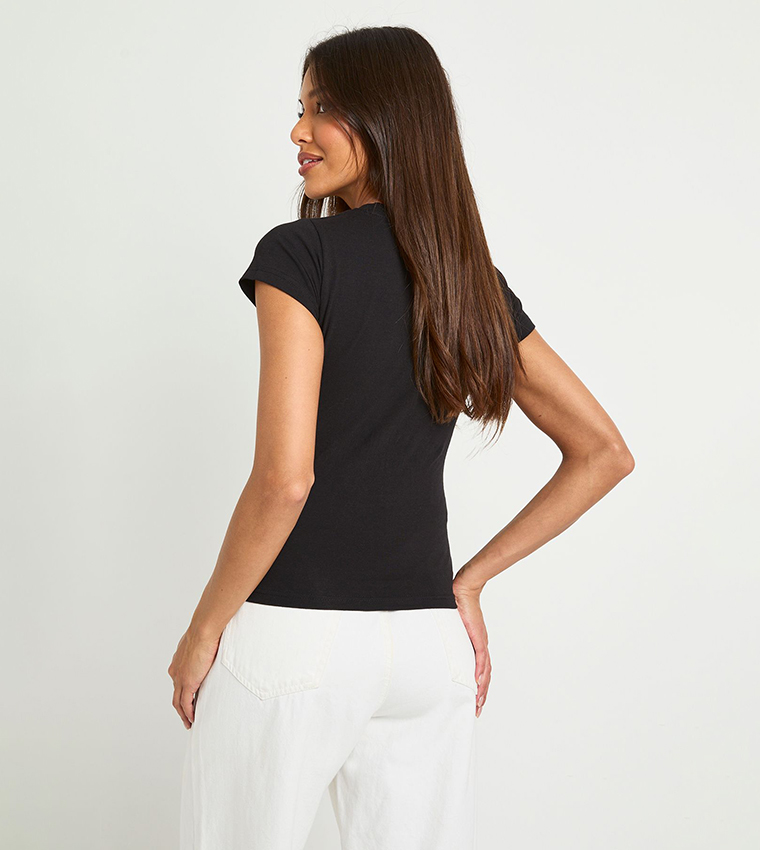 Solid Short Sleeves Fitted Top