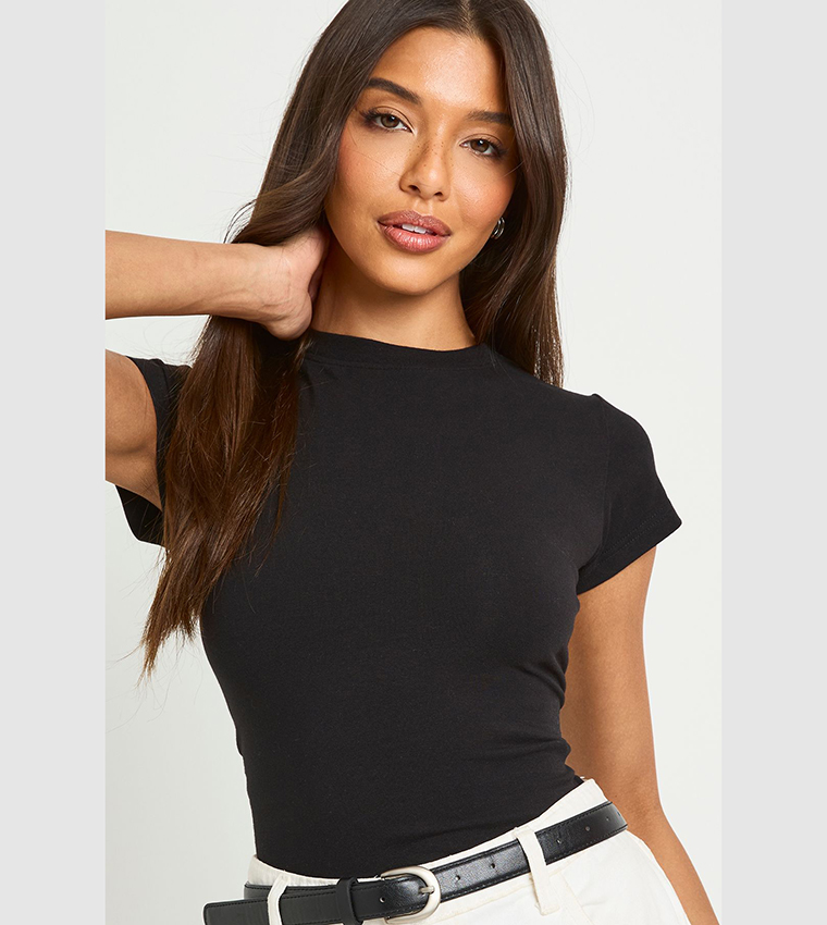 Solid Short Sleeves Fitted Top
